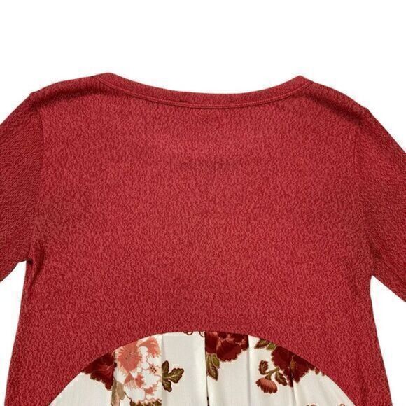 Zac & Rachel Sweater Womens Size Small Red Knit Floral Layered Tunic Sweater - Picture 6 of 15